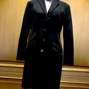 Preowed Ralph Lauren long black jacket size 8, green label.